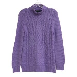 Ralph Lauren W Sz S Purple Chunky Cable Knit Sweater Turtleneck Soft Wool Blend